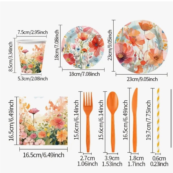 80-pc Vibrant Peachy Salmon Paper Tableware Party - Set for 10 - Picture 3 of 6
